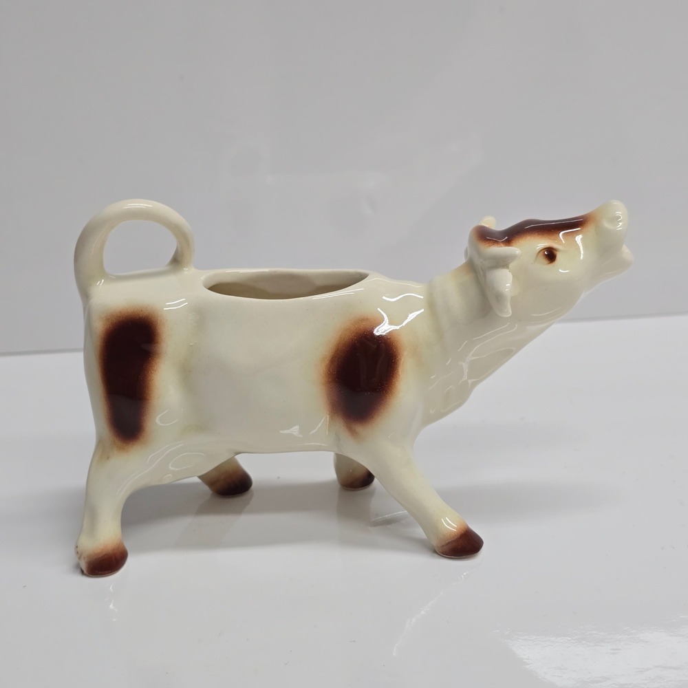 Vintage Cow Creamer Pitcher West Germany Ceramic Brown White Farmhouse Kitsch